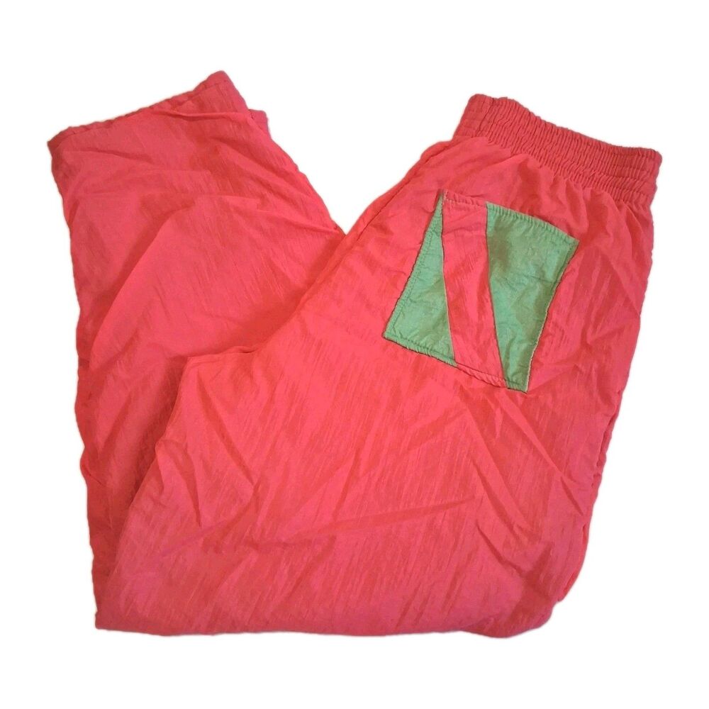 Vtg Windbreaker Tracksuit Sweat Pants Hot Pink Womens Medium 80s 90s Fleece Snow